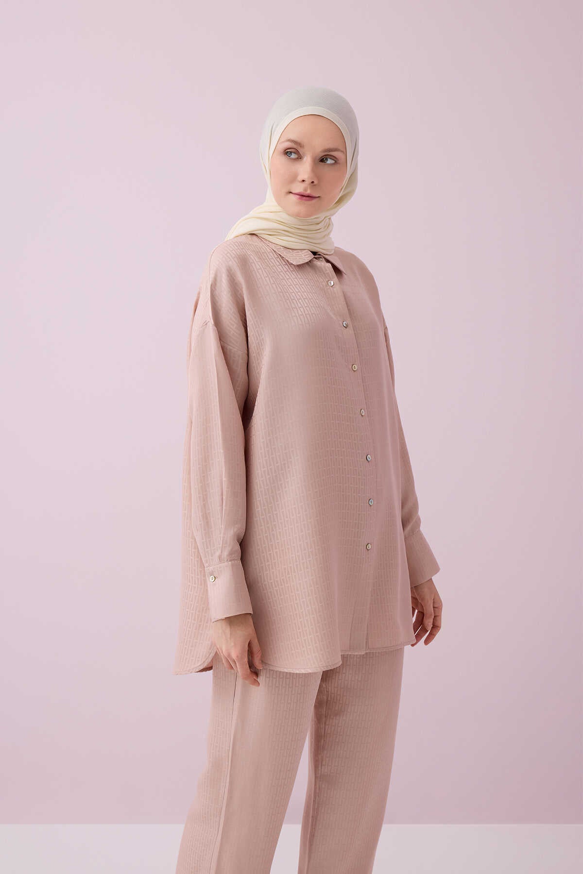 İman I Pudra İpek Pijama Gömlek