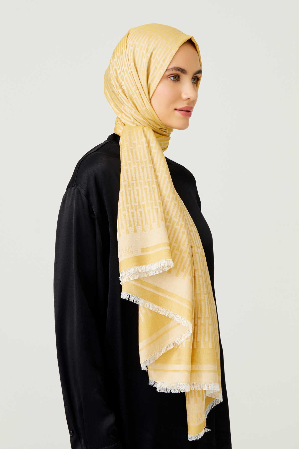 Iman I Sarı Pamuk İpek Şal 80x200