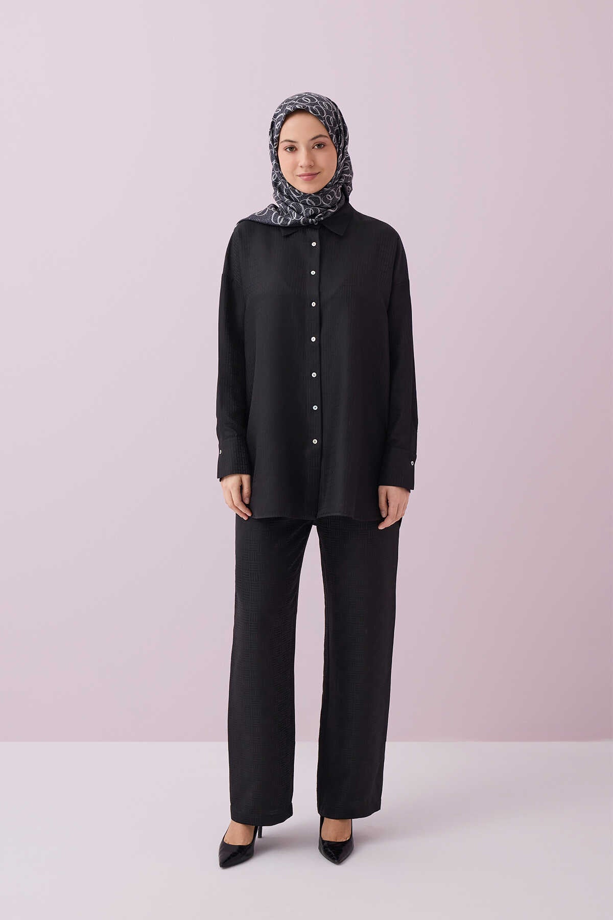 Iman I Siyah İpek Pijama Gömlek