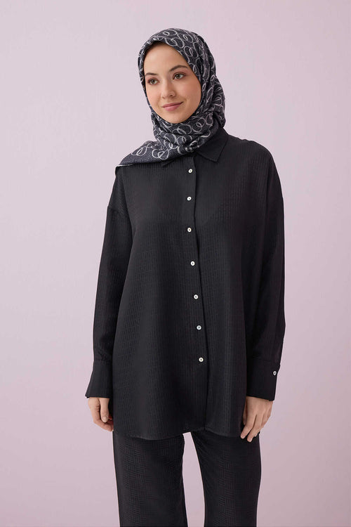 Iman I Siyah İpek Pijama Gömlek