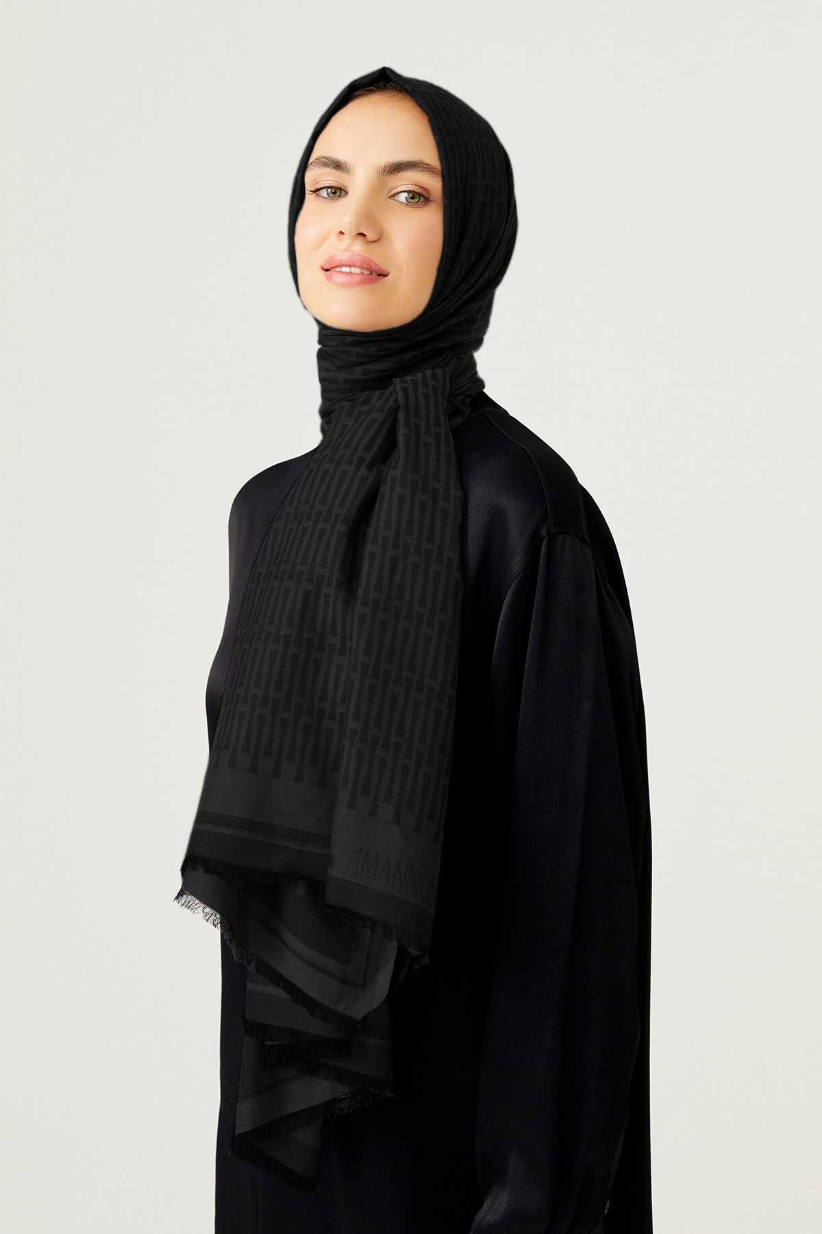 Iman I Siyah Pamuk İpek Şal 80x200