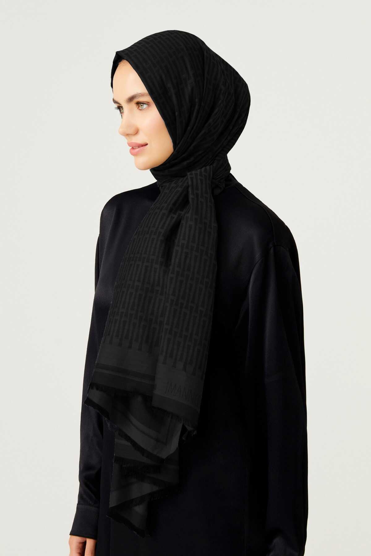 Iman I Siyah Pamuk İpek Şal 80x200