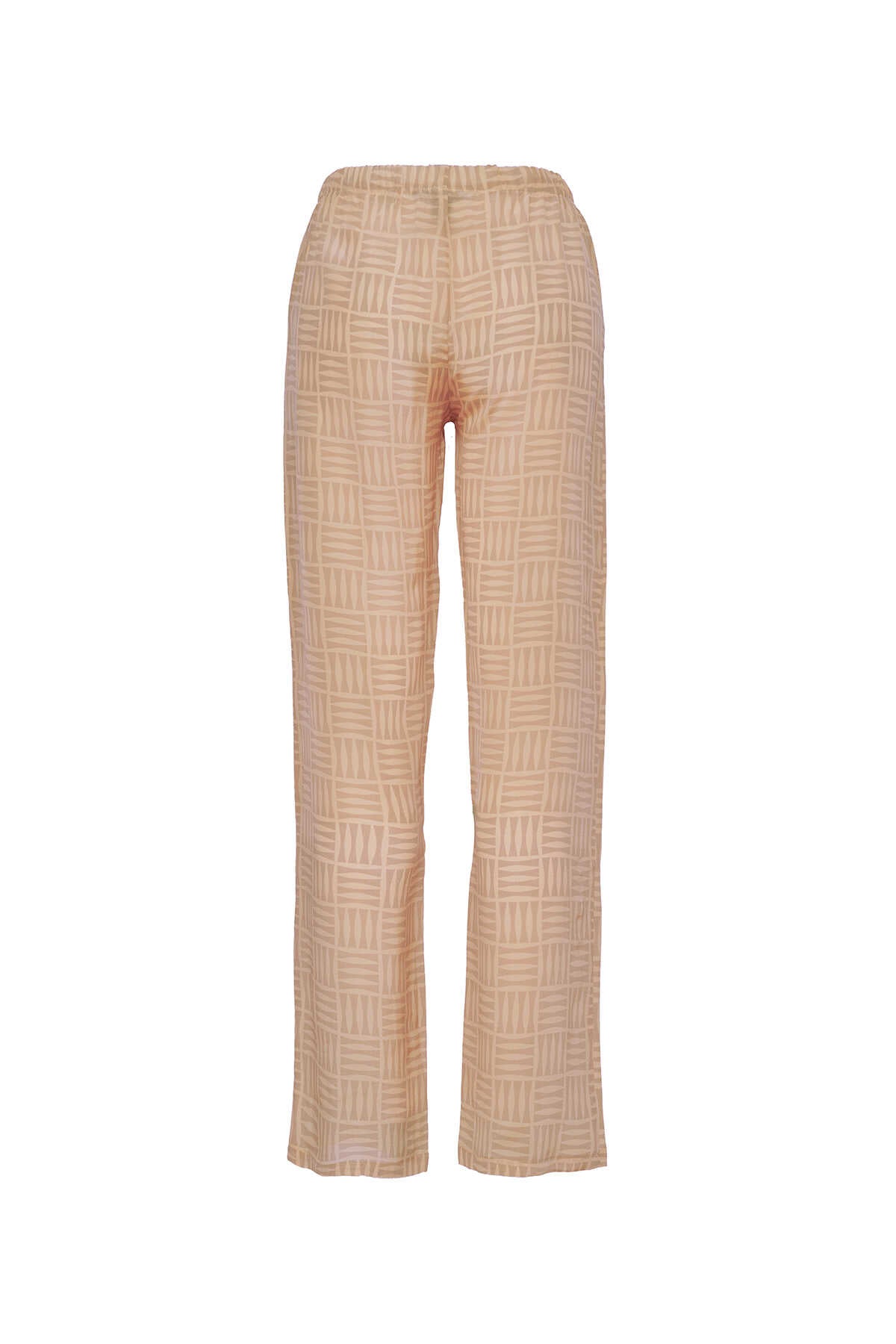 İman Kare Bej İpek Pantolon Pijama