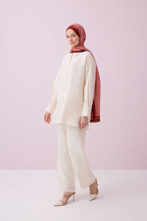 İman Kare Krem İpek Pijama Pantolon