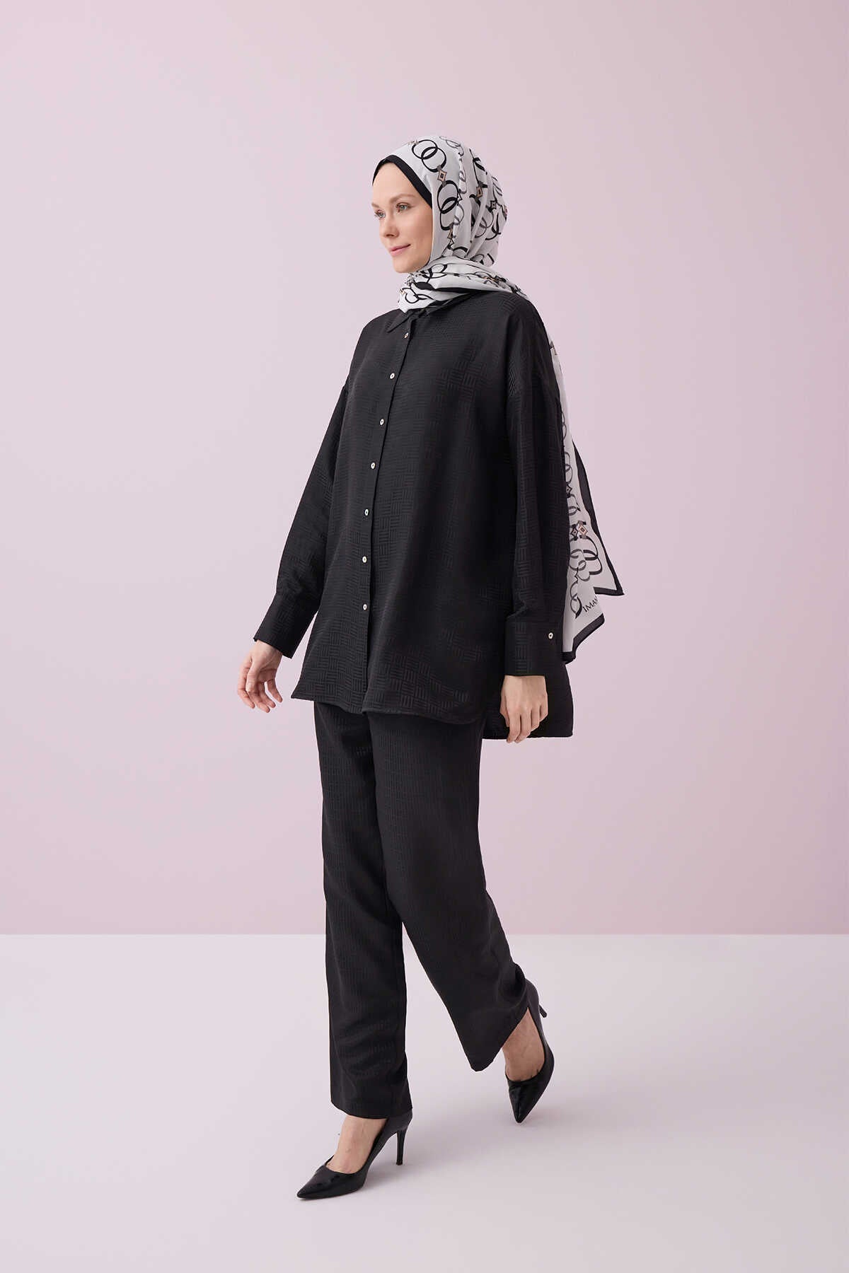 İman Kare Siyah İpek Pijama Pantolon