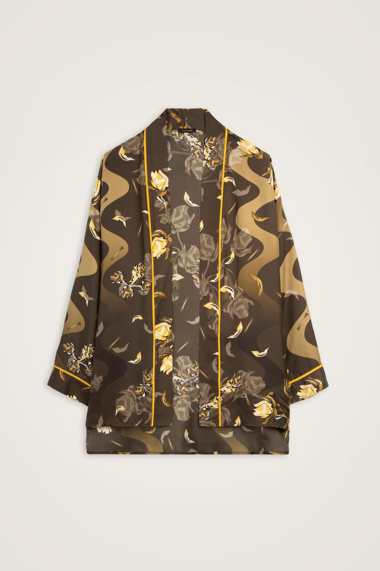 İman'ın Gülü Kahverengi Tivil İpek Kimono