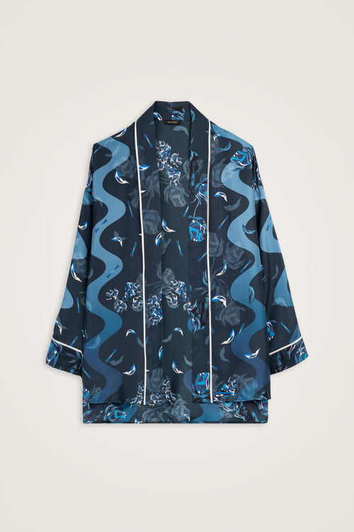 TEST - İman'ın Gülü Lacivert Tivil İpek Kimono