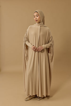 Aşka Yolculuk Bej Penye Abaya