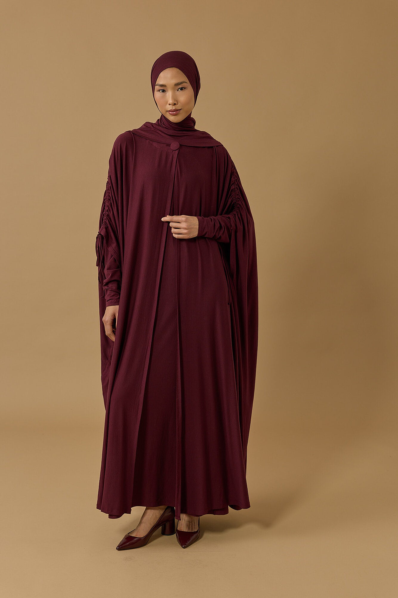Aşka Yolculuk Bordo Penye Abaya