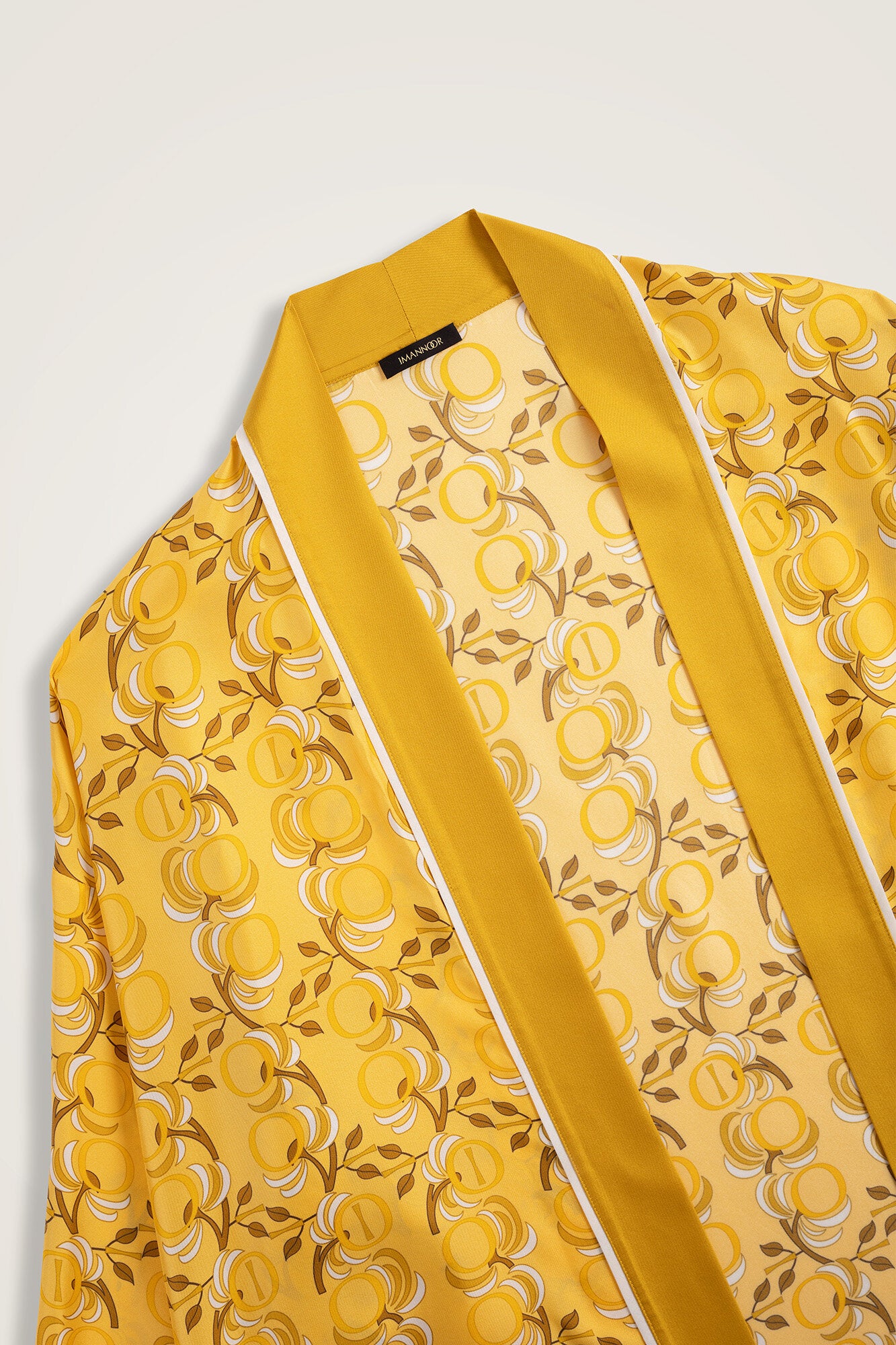 İmannoor Çiçeği Sarı Tivil İpek Kısa Kimono