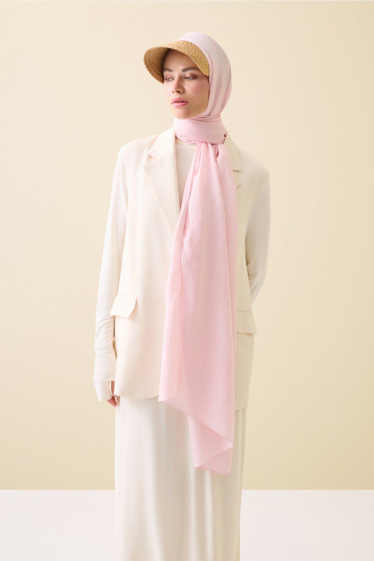 Dama Desen Açık Pembe Naia Pamuk Şal 70x200
