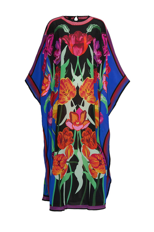 Gece Bahçesi Siyah İpek Kaftan