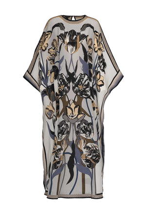 Gece Bahçesi Gri İpek Kaftan