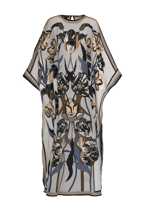 Gece Bahçesi Gri İpek Kaftan