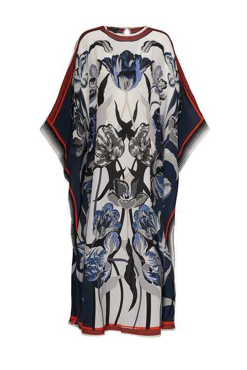 Gece Bahçesi İndigo İpek Kaftan