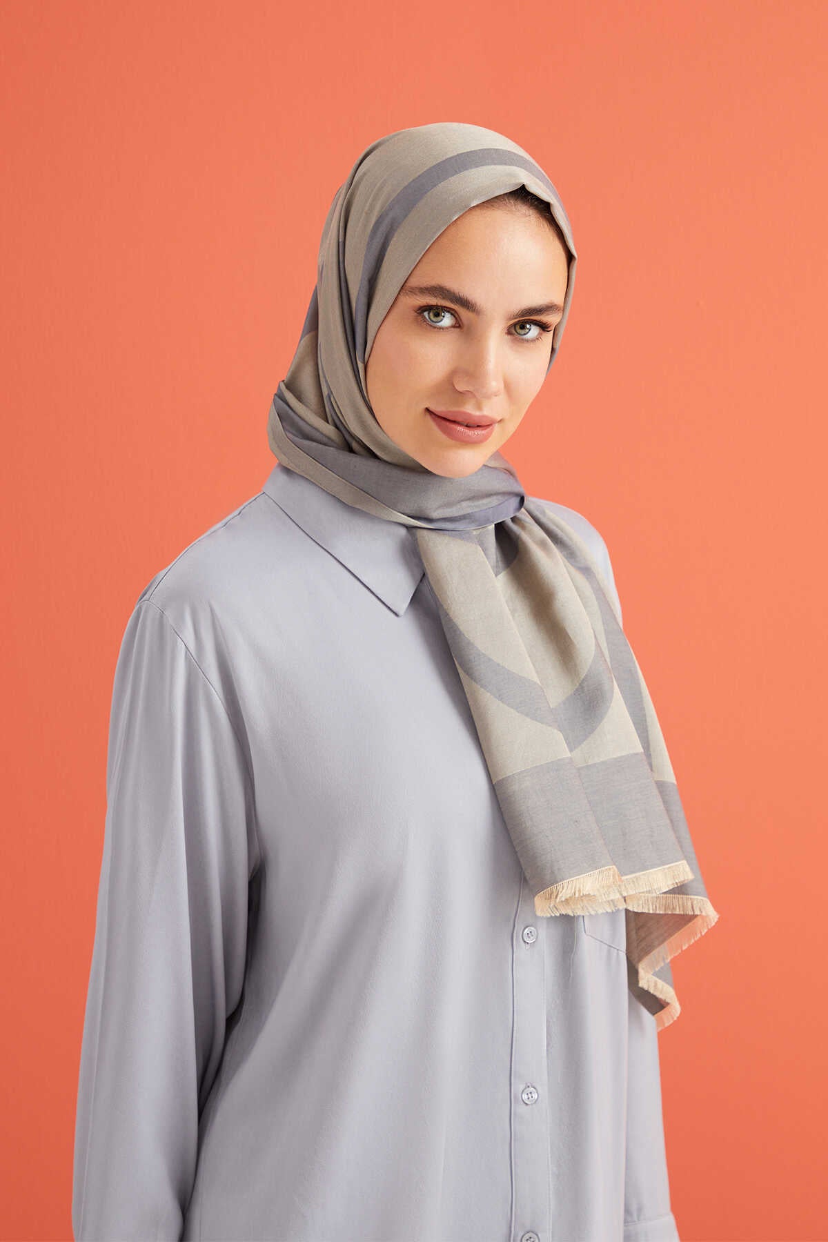 Imannoor Gri Pamuk İpek Şal 80x210