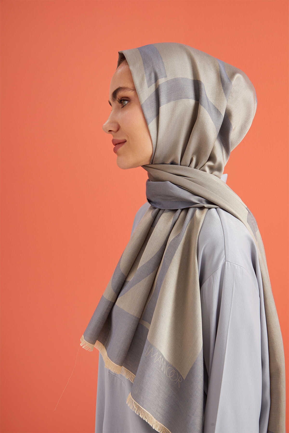 Imannoor Gri Pamuk İpek Şal 80x210