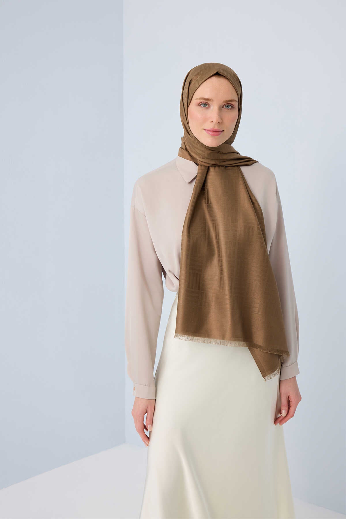 Iman Kare Vizon İpek Şal 70x210