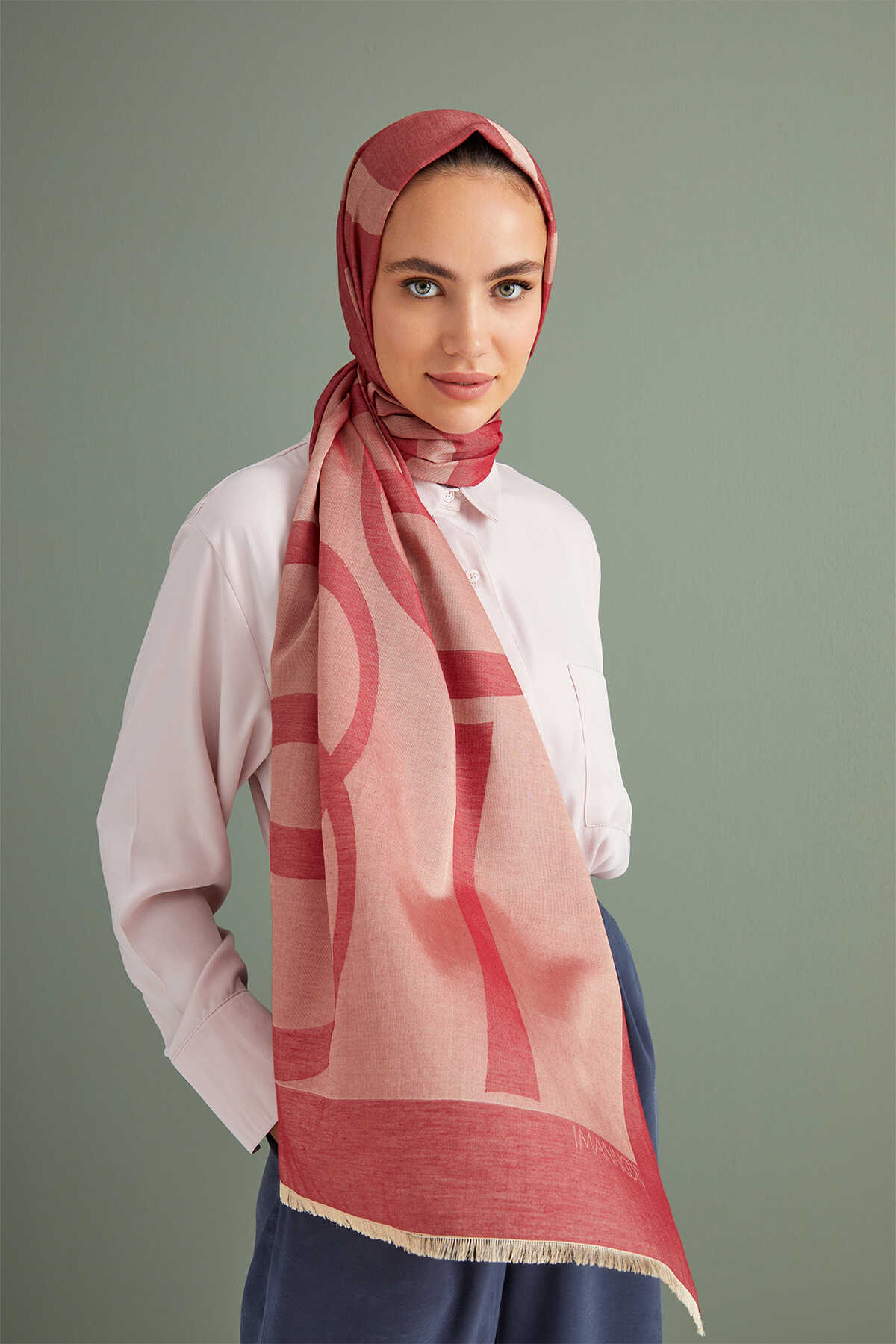 Imannoor Kırmızı Pamuk İpek Şal 80x210