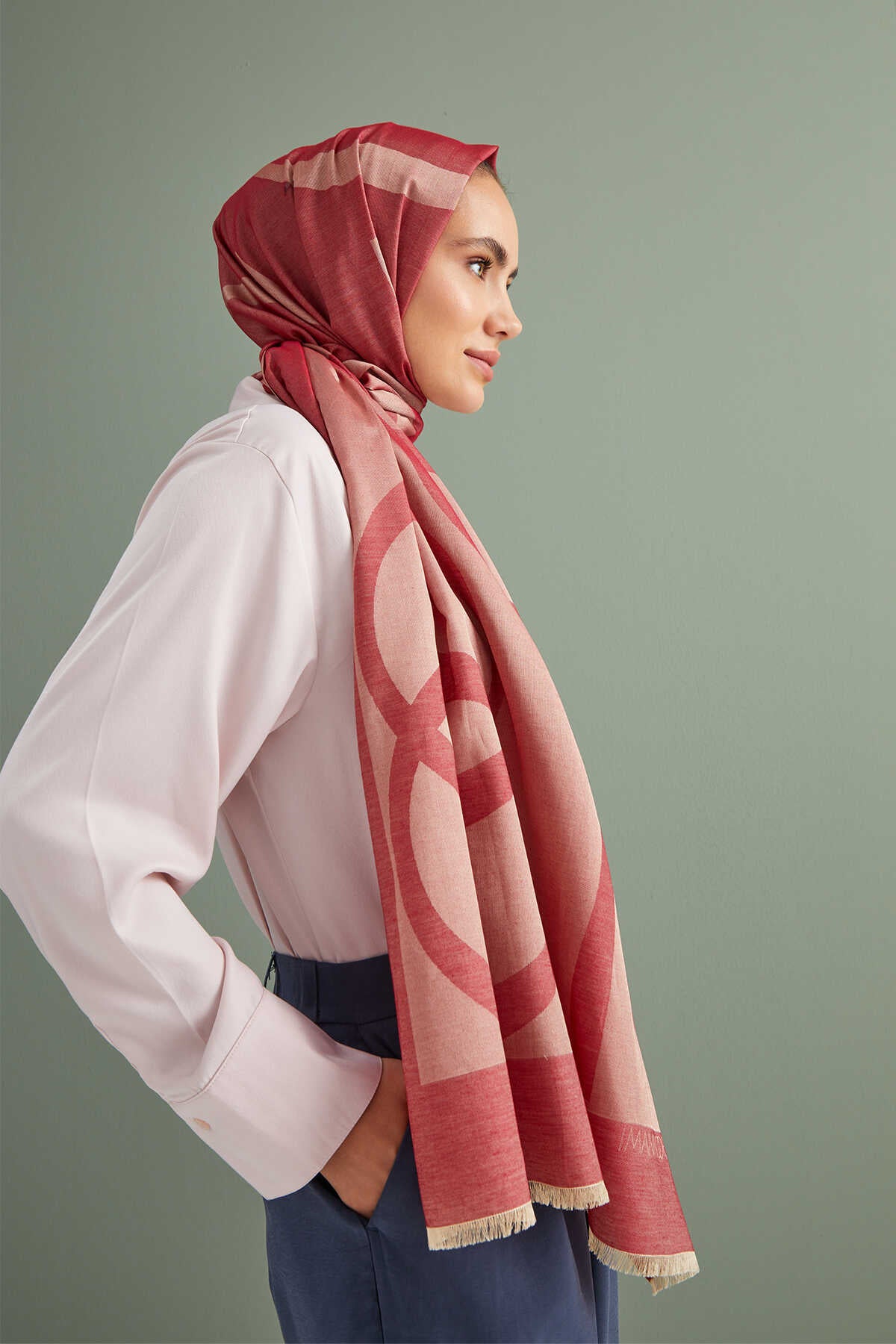 Imannoor Kırmızı Pamuk İpek Şal 80x210