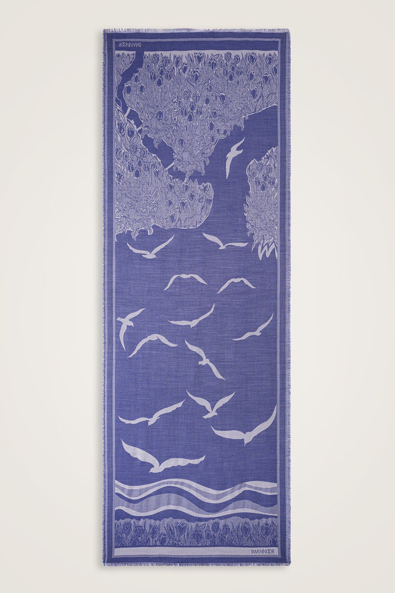 İmannoor Mavi Jakarlı Şal 77x200