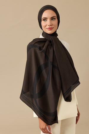 Noor Logo Kahverengi Krep İpek Şal 70x210