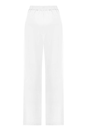 İmannoor Serpme Çiçek Düz İpek Pantolon White