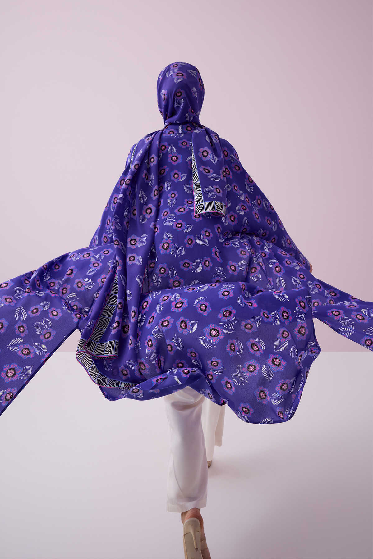 İmannoor Serpme Çiçek İpek Kimono Mor - Purple