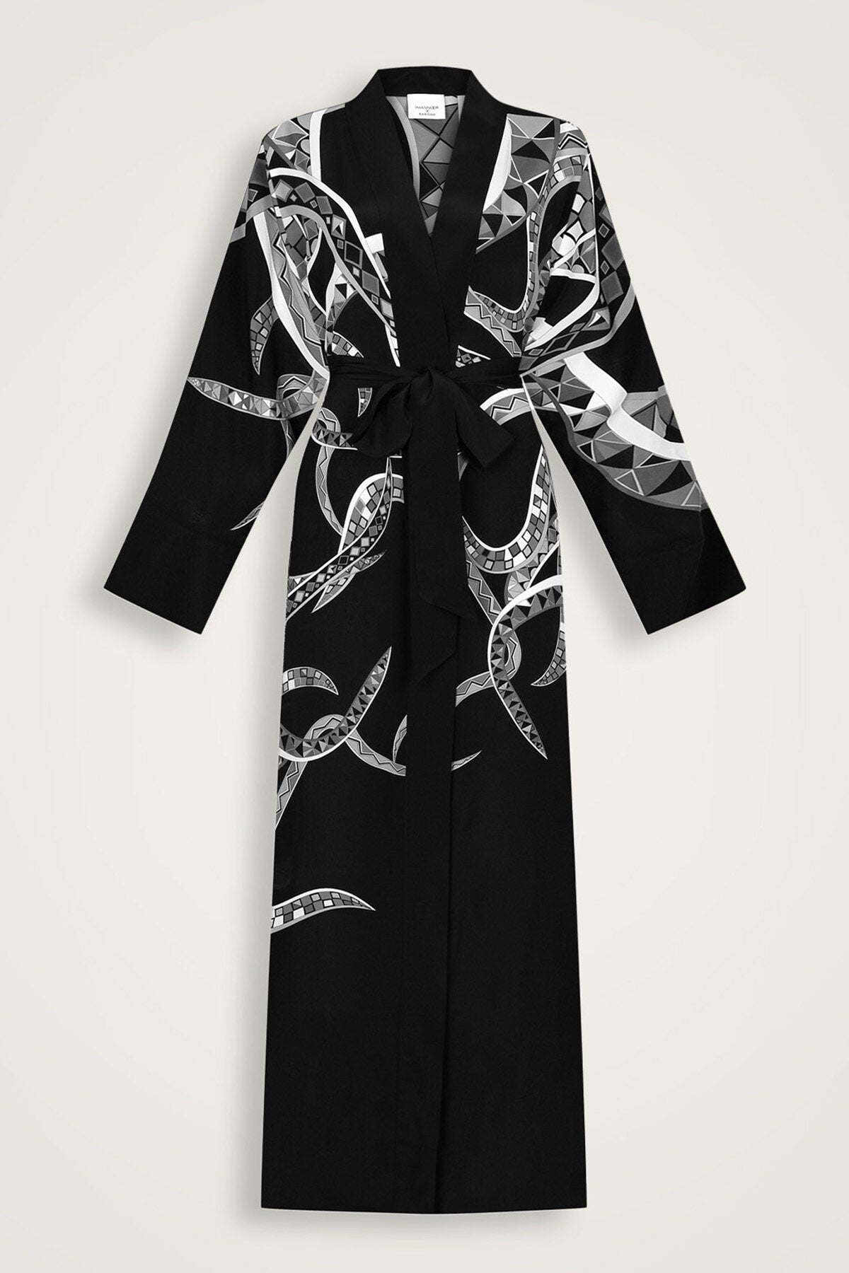 İmannoor x Rawdah Ahtapot Siyah-Beyaz İpek Kimono