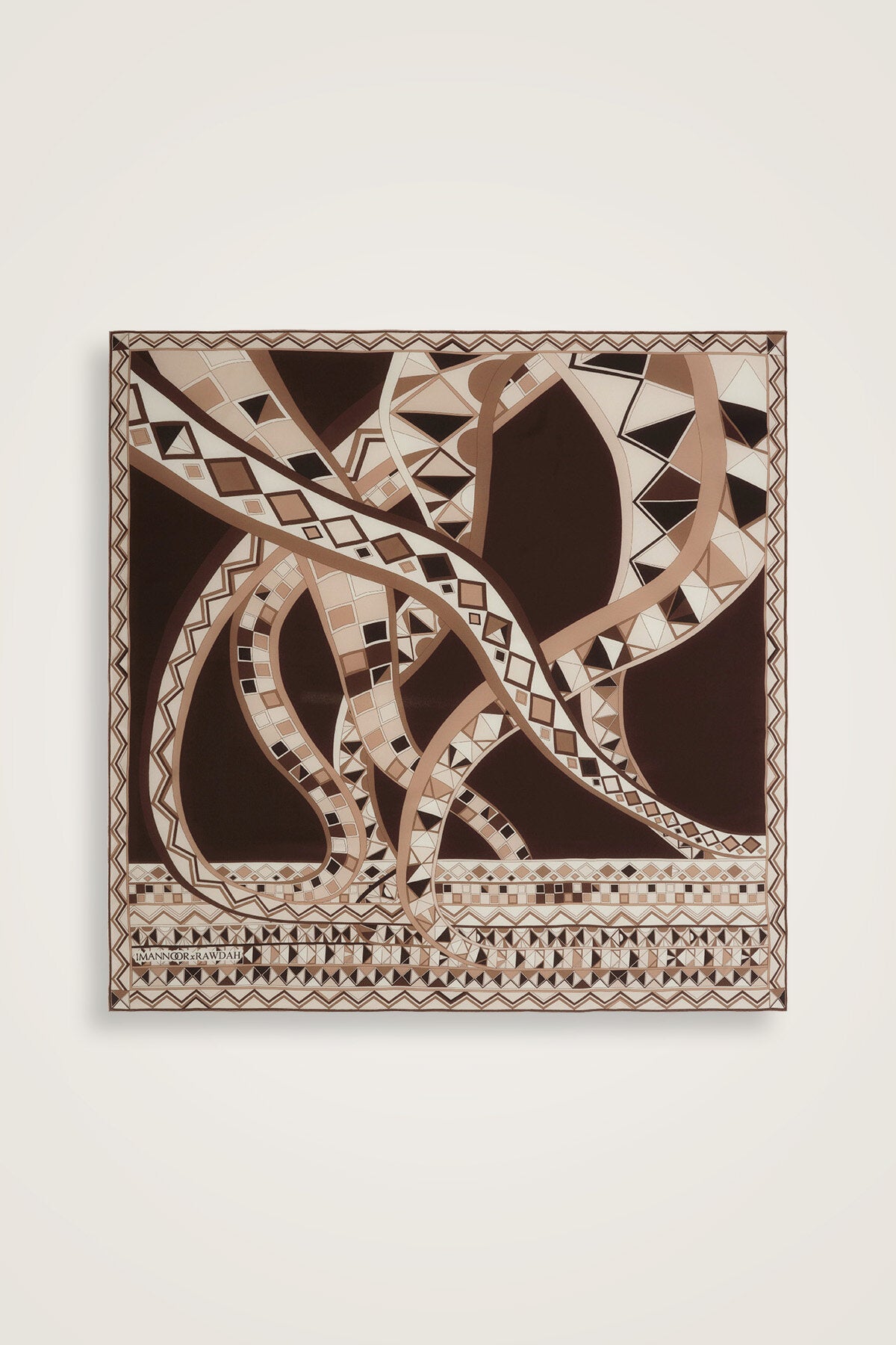 İmannoor x Rawdah Ahtapot Kahverengi İpek Büyük Eşarp 110x110