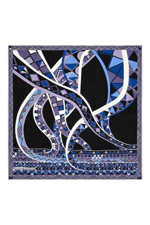 İmannoor x Rawdah Ahtapot Siyah-Saks İpek Büyük Eşarp 110x110