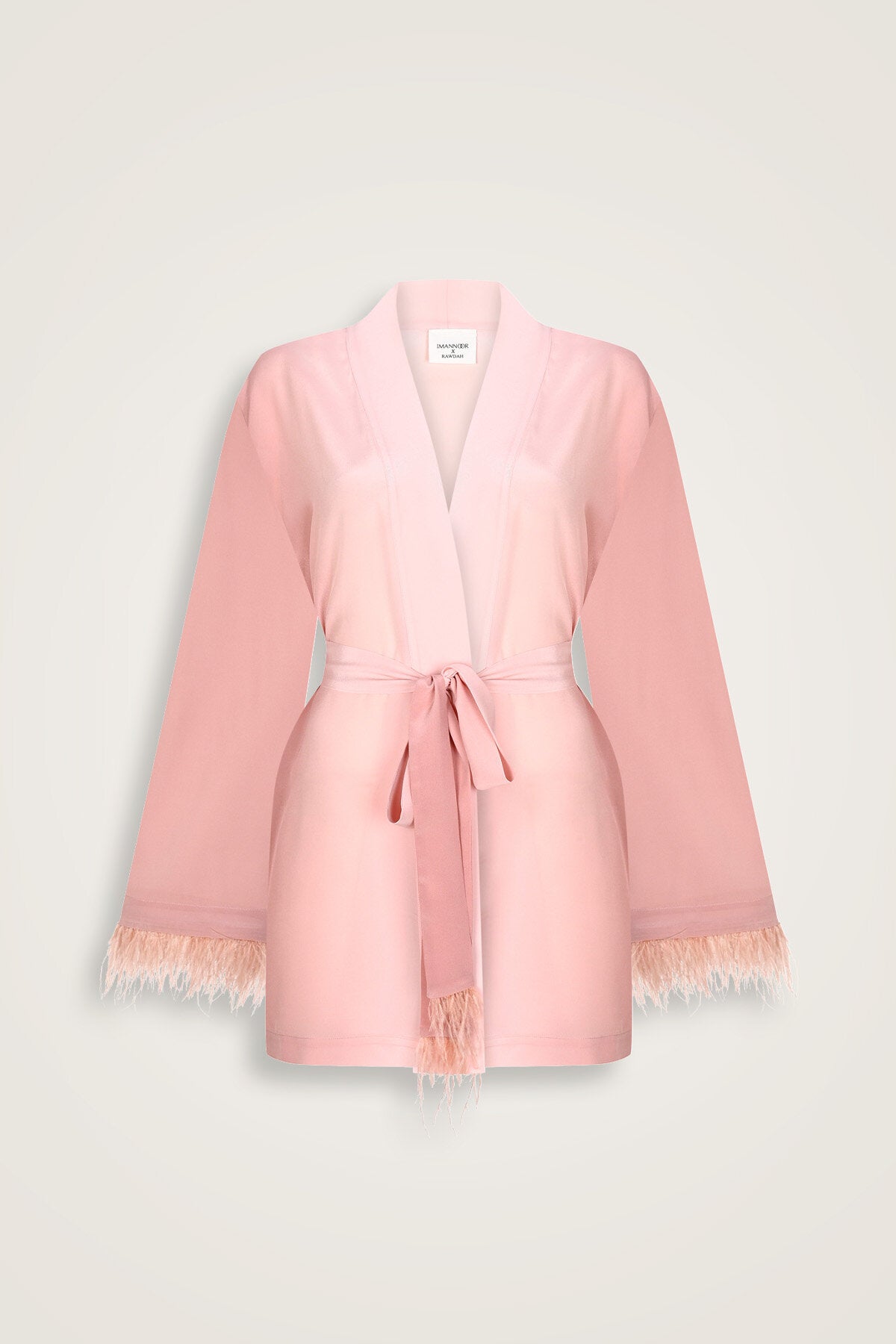İmannoor x Rawdah Degrade Otrişli Pembe İpek Kısa Kimono