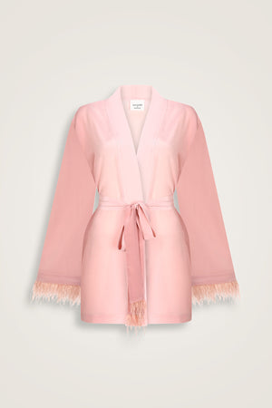 İmannoor x Rawdah Degrade Otrişli Pembe İpek Kısa Kimono