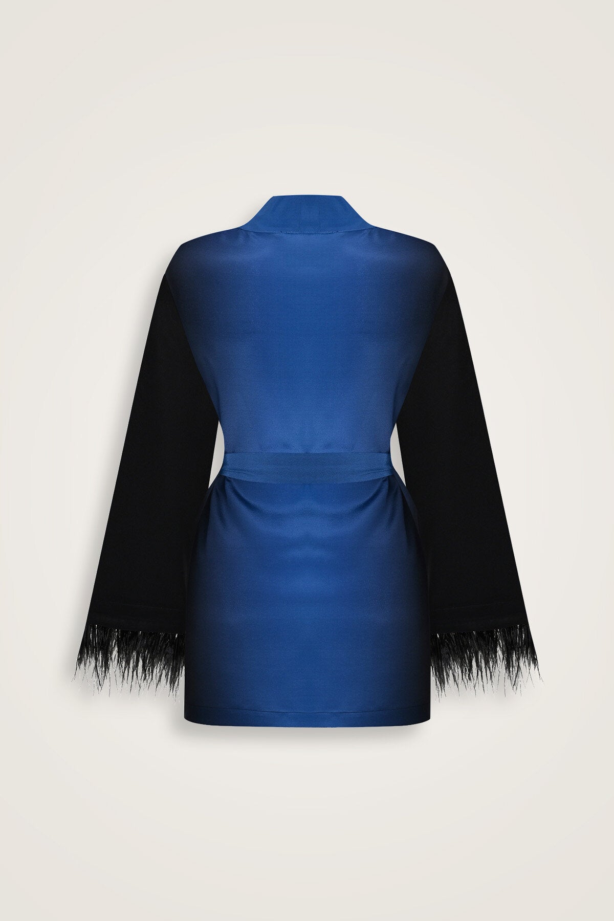İmannoor x Rawdah Degrade Otrişli Siyah-Saks İpek Kısa Kimono