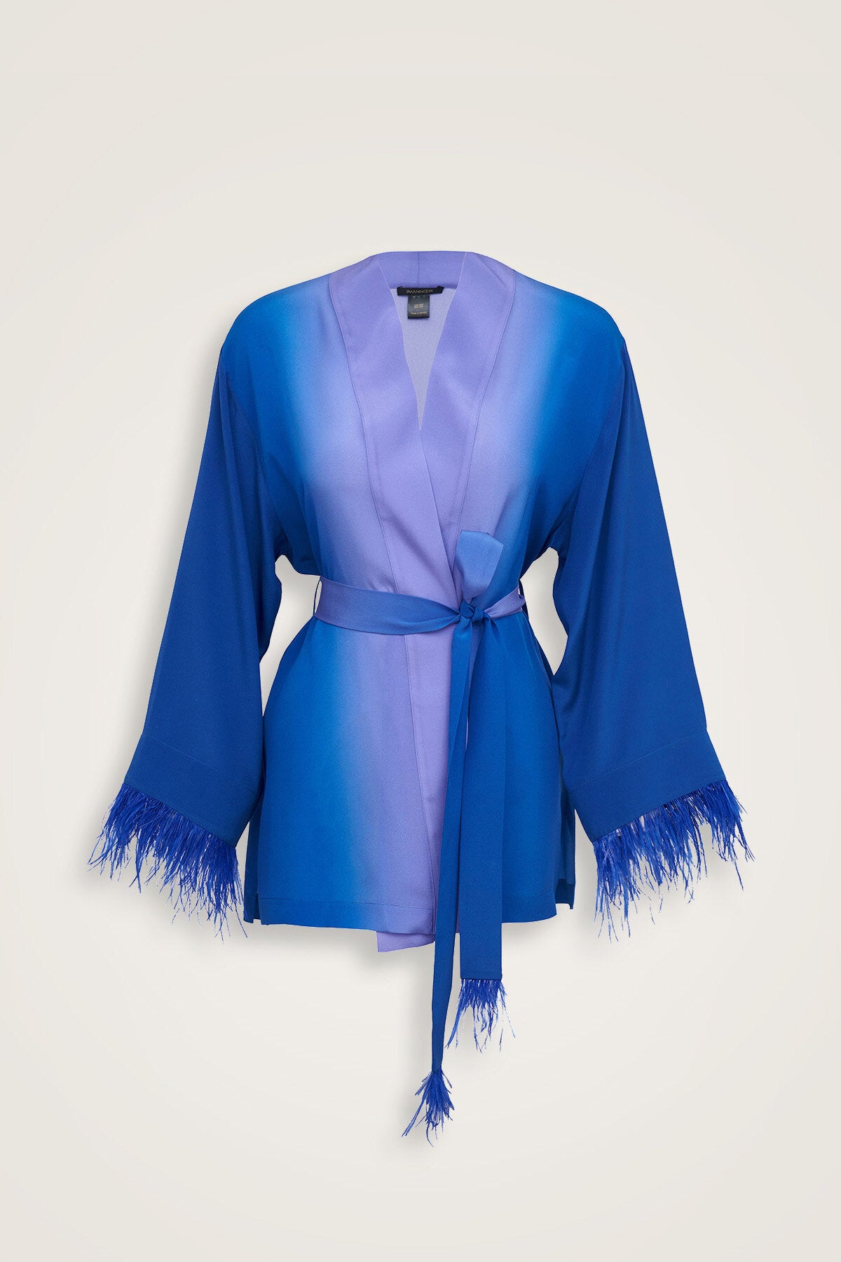 İmannoor x Rawdah Degrade Otrişli Saks İpek Kısa Kimono