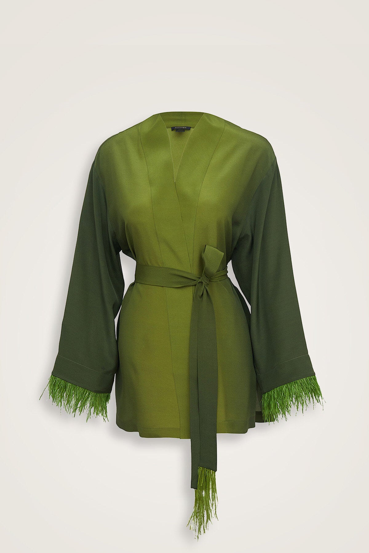 İmannoor x Rawdah Degrade Otrişli Yeşil İpek Kısa Kimono