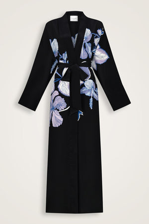 İmannoor x Rawdah Mekke Gülü Siyah-Saks Krep İpek Kimono