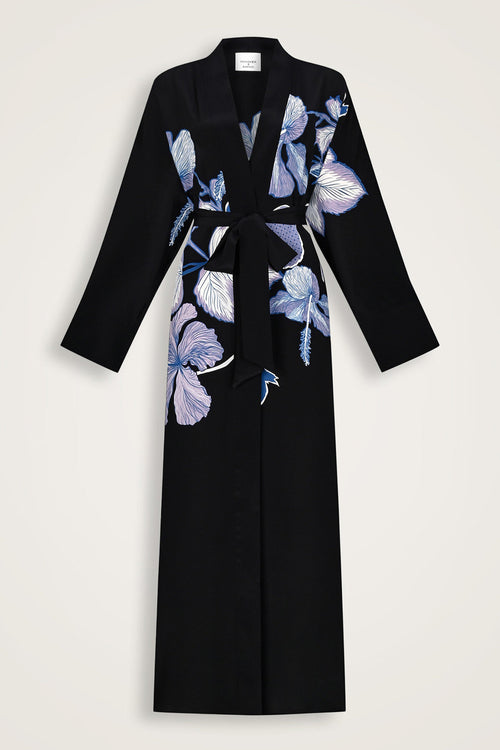 İmannoor x Rawdah Mekke Gülü Siyah-Saks Krep İpek Kimono