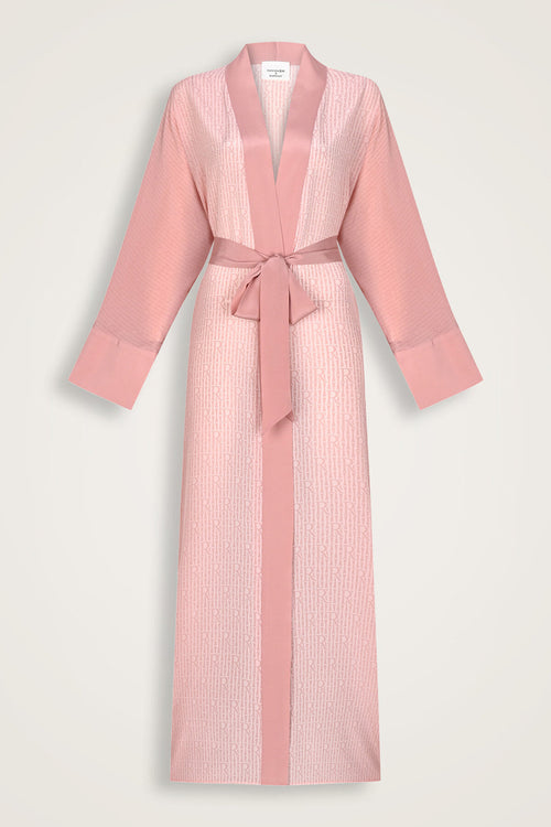 İmannoor x Rawdah Monogram Degrade Pembe İpek Kimono