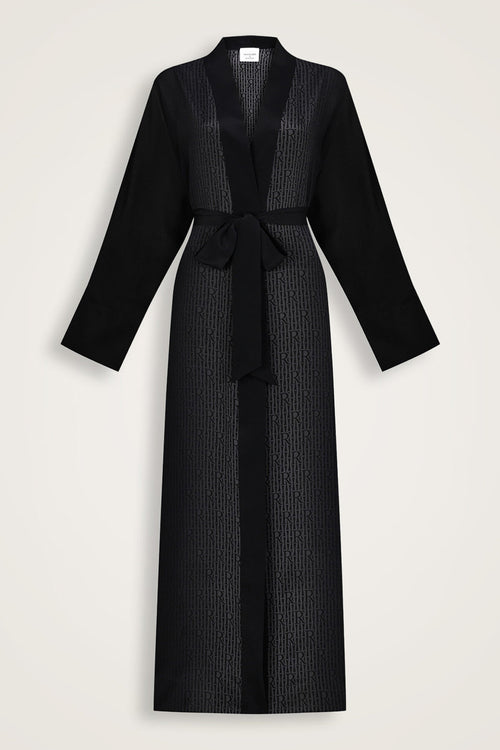 İmannoor x Rawdah Monogram Degrade Siyah-Beyaz İpek Kimono