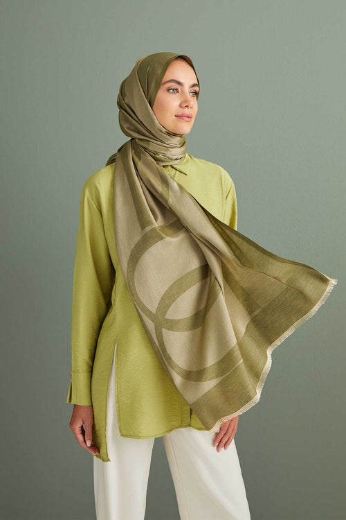 Imannoor Yeşil Pamuk İpek Şal 80x210