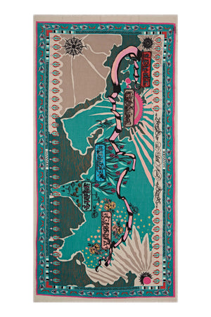 İpek Yolu Turkuaz Kaşmir İpek Şal 100x200
