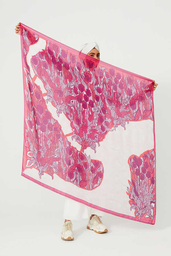 İstanbul Pembe İpek Eşarp 140x140
