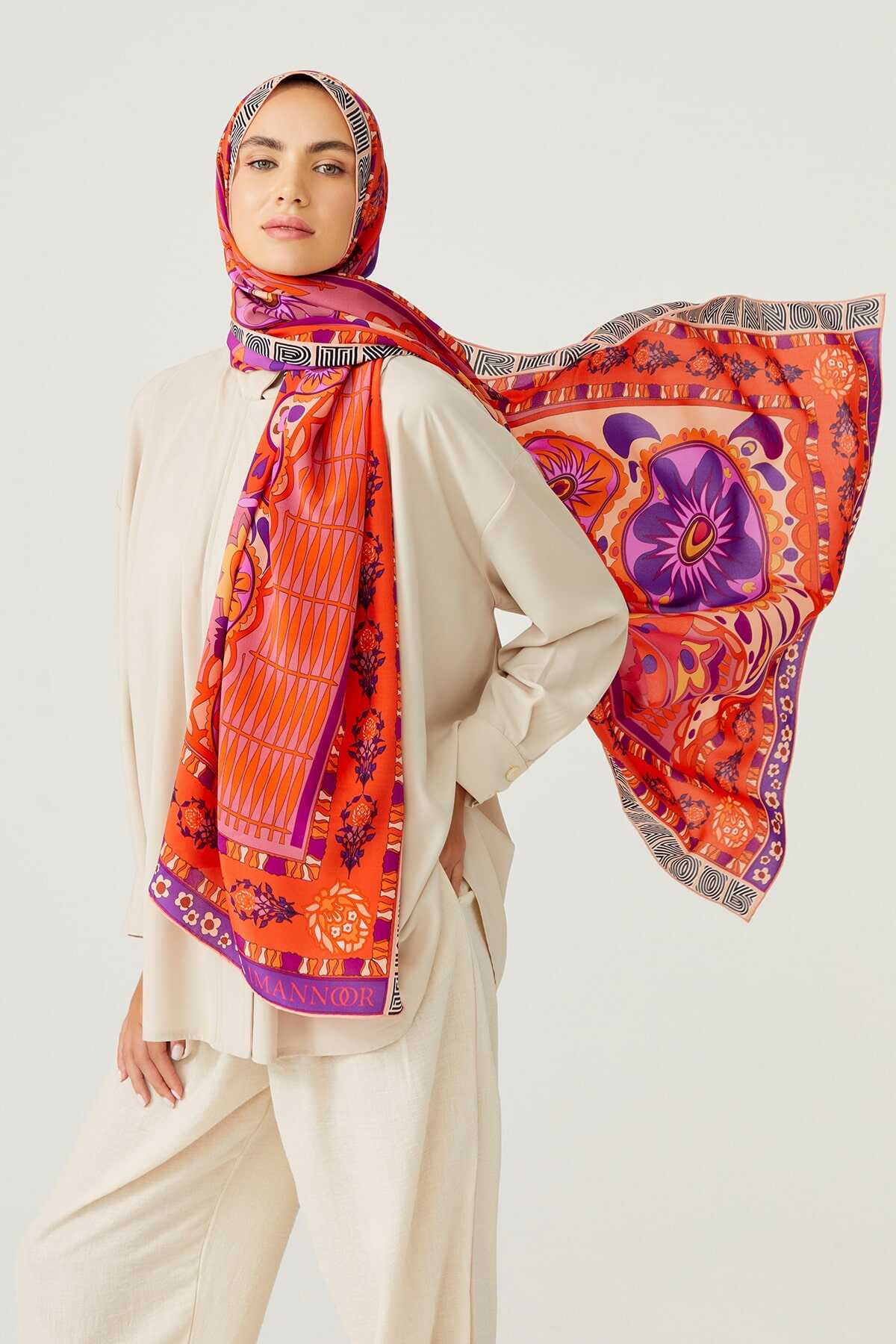 Kafdağı Çiçeği Kırmızı İpek Şal 80x200
