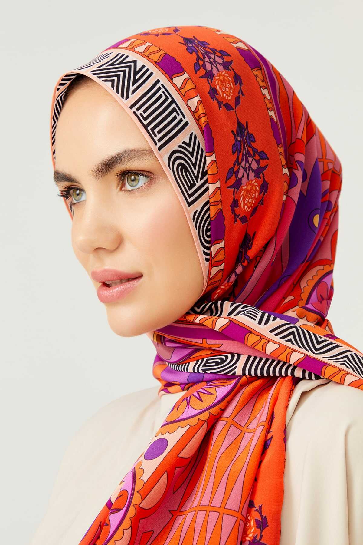 Kafdağı Çiçeği Kırmızı İpek Şal 80x200