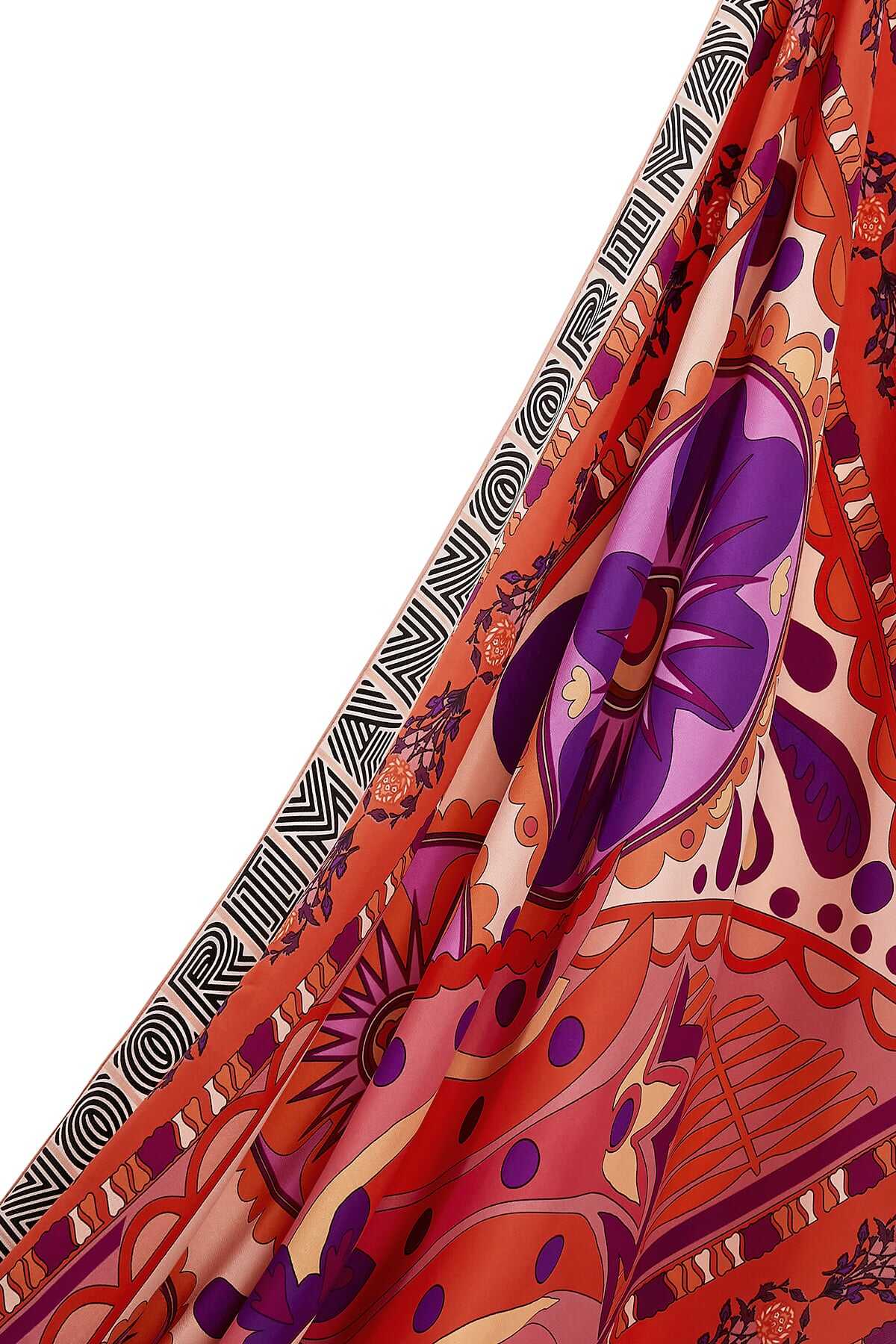 Kafdağı Çiçeği Kırmızı İpek Şal 80x200