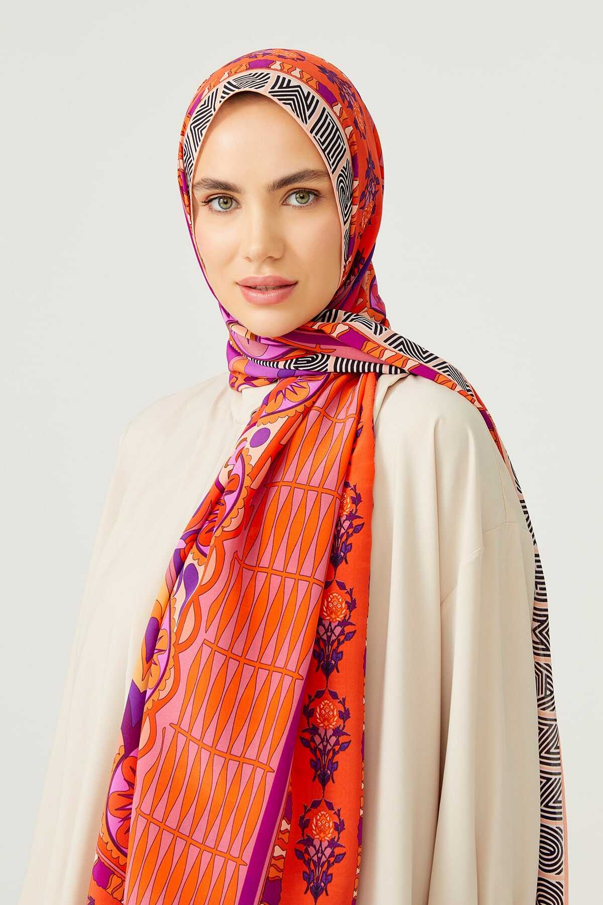 Kafdağı Çiçeği Kırmızı İpek Şal 80x200