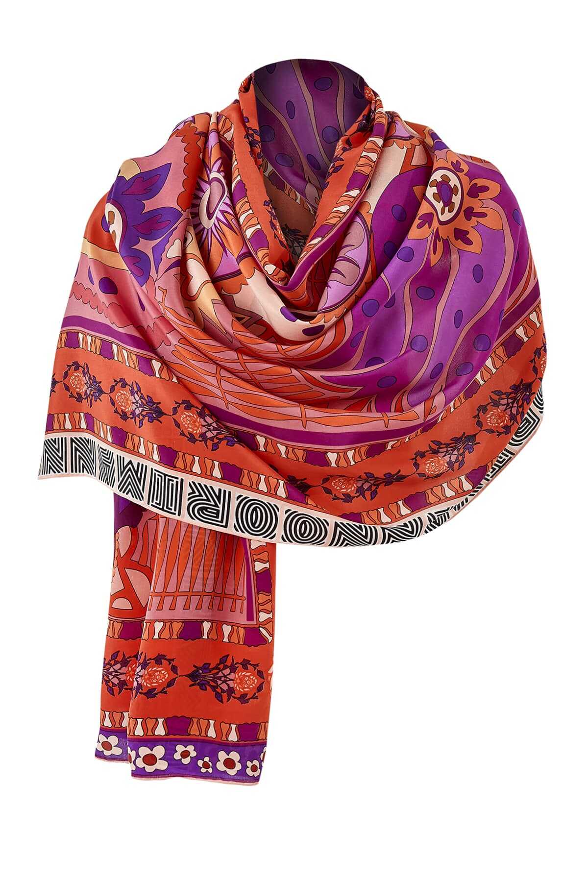 Kafdağı Çiçeği Kırmızı İpek Şal 80x200