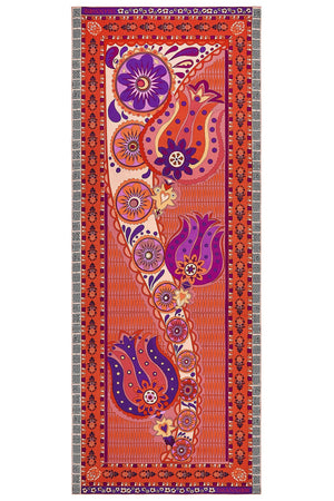 Kafdağı Çiçeği Kırmızı İpek Şal 80x200