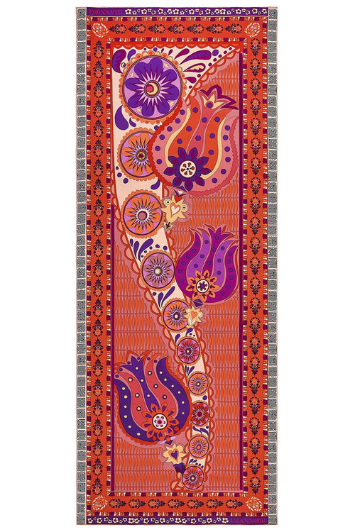 Kafdağı Çiçeği Kırmızı İpek Şal 80x200